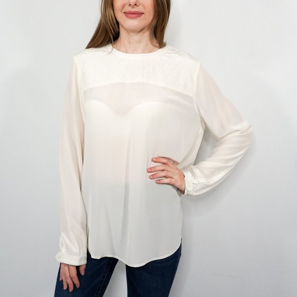 MADEWELL Ivory Silk Quilted Long Sleeve Blouse NWT - Picture 6 of 6